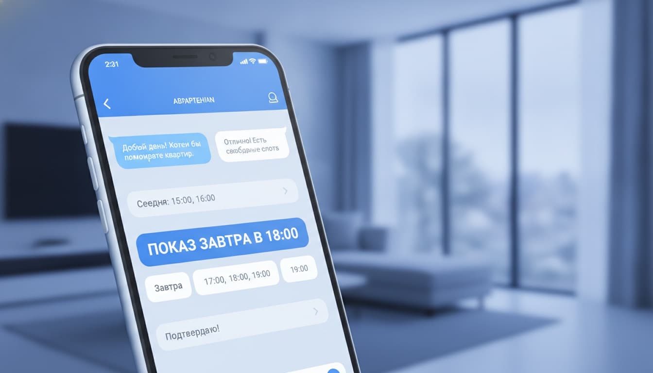 Запись на показ объекта через чат-бота Syntera24 Чат-бот Syntera24 подбирает время и записывает клиента на показ квартиры в мессенджере