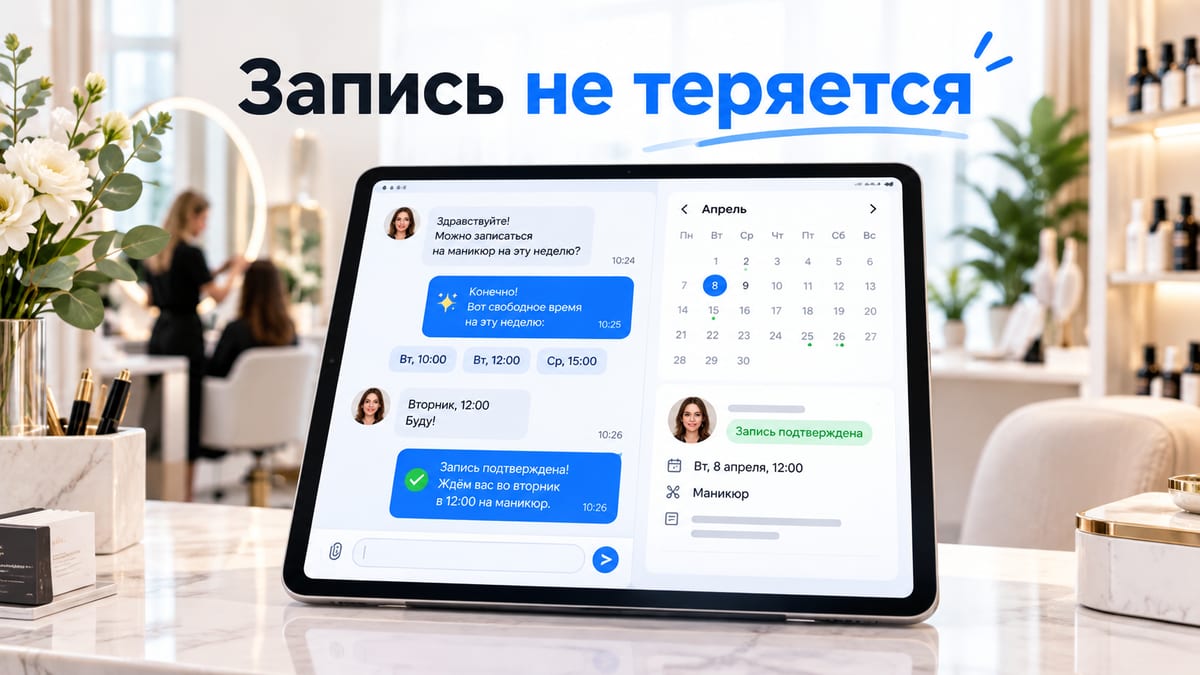 Запись клиентов для салона красоты: чат, свободные слоты и подтверждение визита
